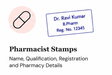 Custom pharmacist stamp for prescriptions, medicine records, dispensing verification, and pharmacy documentation.