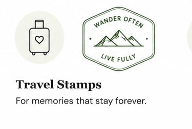Travel-inspired stamp for journals, scrapbooks, memory books, and collections.