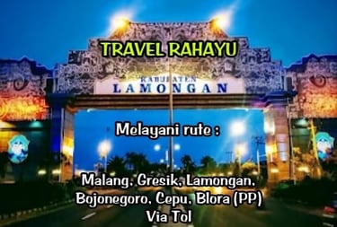Travel Rahayu service routes through Kabupaten Lamongan gateway for Malang, Gresik, and Blora travel.