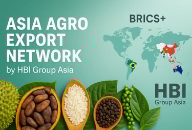 A regional map highlighting export countries in Asia including Indonesia, Pakistan, Vietnam, Thailand, and Cambodia.