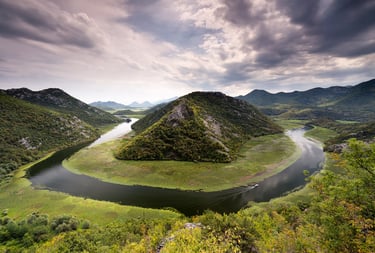 Crnojevica River horseshoe bend in Skadar Lake National Park in Montenegro