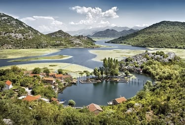Aerial view of Karuc village in Skadar Lake National Park in Montenegro