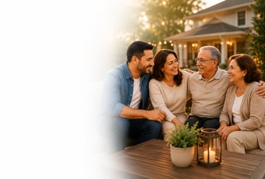 Adulto mayor acompañado por su familia con protección para gastos finales