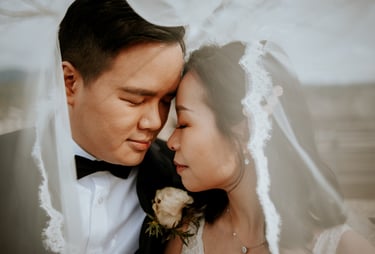 Snuggling couple Rocky Point Park Elopement Photoshoot