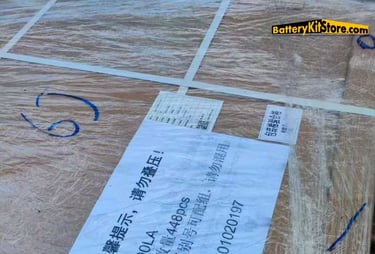 detail of label on the box for EVE LF100LA LiFePO4 prismatic battery cells