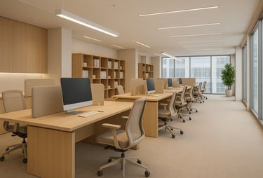 Modern office space with custom furniture, designed by BRB Engineering for the office sector