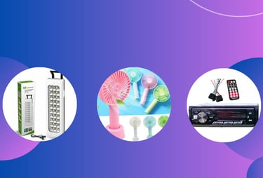A pic representing electronics like car mp3, Torches, fans and gadgets – shop at ZahanatOnline