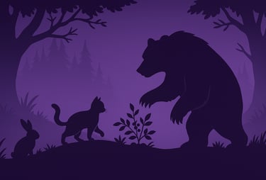 Brave Kitty Story silhouette in purple tones used for education in a writing masterclass course on Udemy.