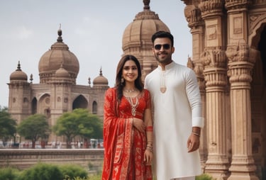 A smiling couple enjoying a sunset view from a luxury villa terrace in Tuscany.