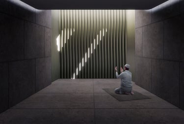 A man praying in a solemn space