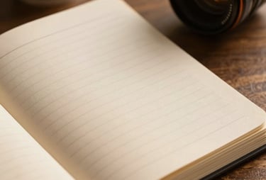 Corporate premium consulting close-up image showing neat notebook pages under subtle warm golden lighting.