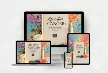 Life After Cancer survivor's guide displayed on multiple digital devices including laptop, tablet, and smartphone.