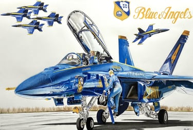 Dessin réaliste en couleurs des Blue Angels