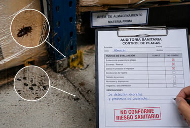 evidencia de plagas en área de almacenamiento durante auditoría
