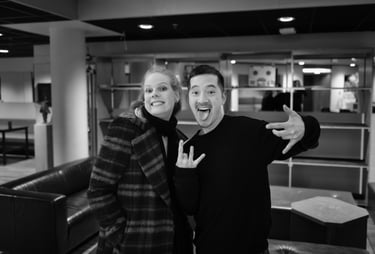Violinist Simone Lamsma and composer Joey Roukens backstage in TivoliVredenbrug Utrecht photo by Peter Tra