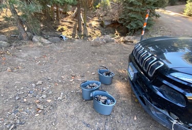 Buckets of obsidian from Davis Creek