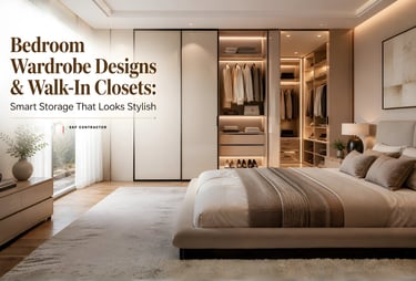 Modern bedroom wardrobe design featuring a luxury walk-in closet with smart storage and LED lighting.