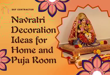 Navratri decoration ideas for home and puja room featuring a decorated idol of Goddess Durga.