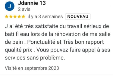 avis positif sur les tarifs de Bati Fl'Eau plombier Marseille 13010 