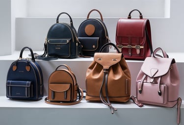 a variety of leather backpacks on display