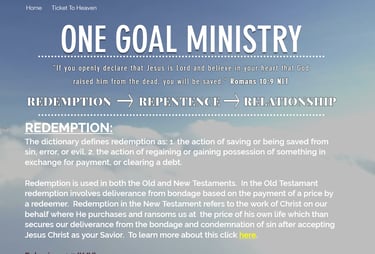 One Goal Ministry website image link for a Christian website I did about ministry and Jesus.