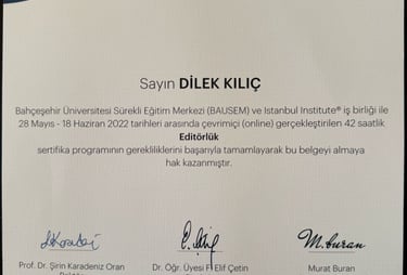 editörlük sertifikası dilek kılıç bausem bahçeşehir üniversitesi