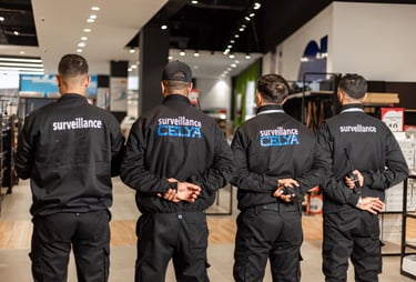 Quatre agents de sécurité en uniforme effectuant une mission de gardiennage à Casablanca