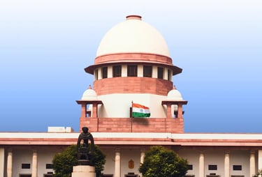 Supreme Court of India building New Delhi with Indian flag and dome structure