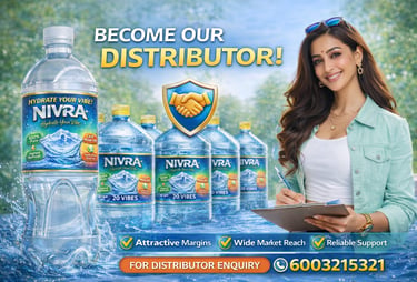 A woman holding a clipboard next to Nivra bottled water for a distribution business opportunity.