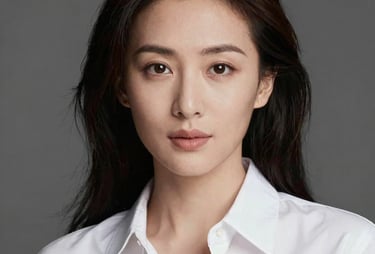 A professional headshot of a mezzo-soprano with soft lighting, minimalist makeup, and a sophisticated white shirt, high-end North American photography style.