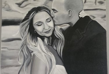 Wedding portrait painting in black and white
