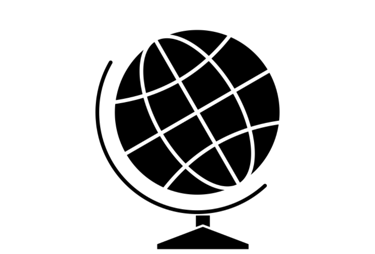 An icon on an AI strategy website showing a globe in black, simplistic in design