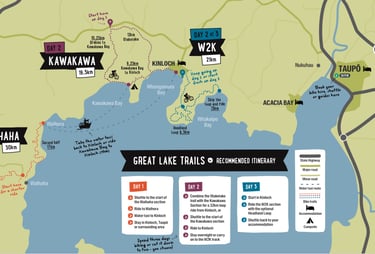 El mapa de recorridos en bicicleta desde Taupo