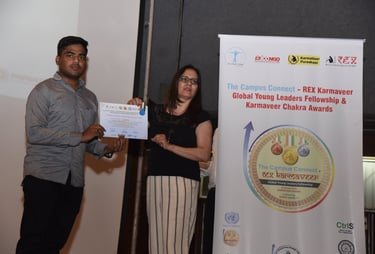 Kaif Abbas Receiving Blue Medal at Karmaveer Chakra Awards Delhi 2019