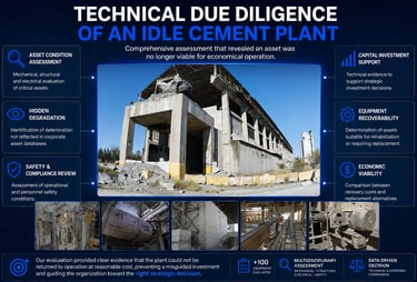 Technical due diligence investigation assessing the condition and viability of an idle cement plant