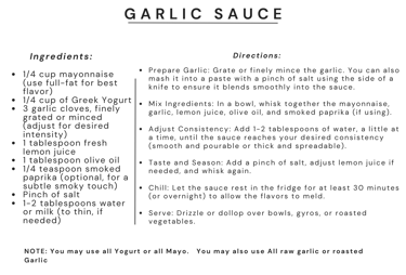 garlic sauce recipe card
