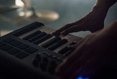 a person playing a musical instrument in a room
