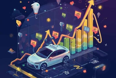 Imagem ilustrativa com gráfico mostrando crescimento de carros elétricos vendidos no Brasil em 2025