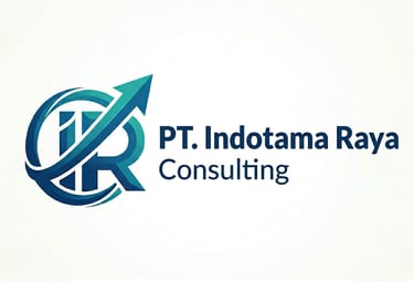 PT. Indotama Raya Consulting logo featuring a blue IR emblem with a growth arrow.
