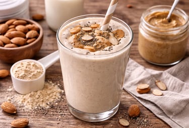 Batido de proteína con mantequilla de almendras, desayuno saludable y energético