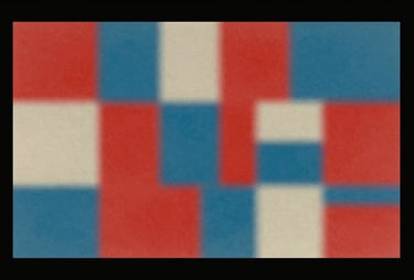 Collage of 1960s French magazine clippings, Pop Art style, red #D4202B and blue #0050B3 color washes, grainy texture, black #1A1A1A cinematic borders.