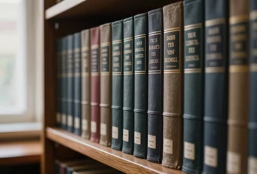 A library of bound research journals on a wooden shelf in a quiet university office, with soft light coming from a nearby window.