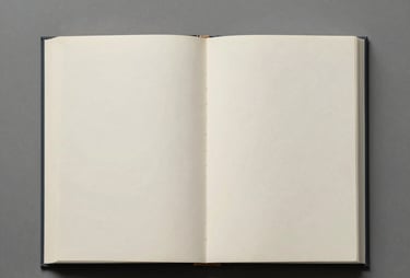 A minimalist studio shot of an open book with blank pages, softly illuminated from the side, symbolizing the 'uncommon thought' behind our concepts.