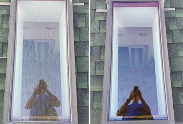 Nettoyage professionnel de fenêtre de toit Velux - avant/après - Résultat impeccable Cleanwave