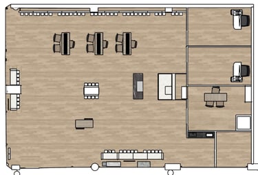 Plano de distribución y diseño interior de óptica por MSDecop.
