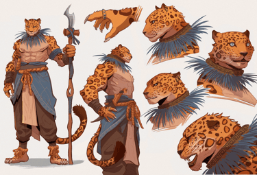 okami art personnage character design furry animal antropomorphe guerrier jaguar maya personnage
