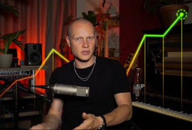 a man presenting a marketing VSL with analytics and motion graphics