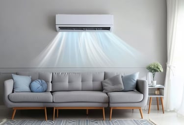 Air Conditioner blowing fresh blue air inside a well designed house
