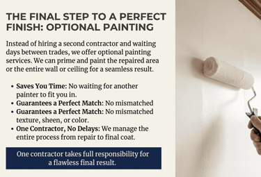 rolling paint on a wall with repairs done