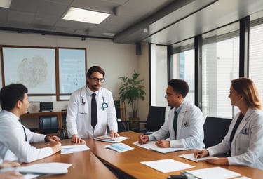 A person in protective attire, including a bright green suit, gloves, a face mask, and a hair cap, is working in a laboratory setting. They are holding a syringe and appear to be performing some tests or experiments. Numerous test tubes, some with red caps and filled with liquid, are organized on a table. The room has scientific equipment, including a centrifuge, and blue curtains allow natural light to filter through the window.